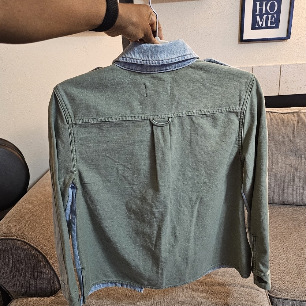 Frame Cargo Canteburry Gate Button Western Blue Olive Green Denim Jacket Size XS - Picture 7 of 7